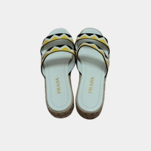 PRADA Zigzag Saffiano Leather Sandals Womens Platform Espadrille Slide Size 39 - Picture 6 of 16